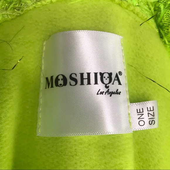 MOSHIQA Neon Green Feathers Hoodie Size M Sweatshirt Designer Trendy Celebrity - Picture 16 of 16